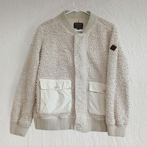 Burton Shawmut Fleece Bomber Jacket Sherpa Off White Cream Ski Snowboard Fuzzy M